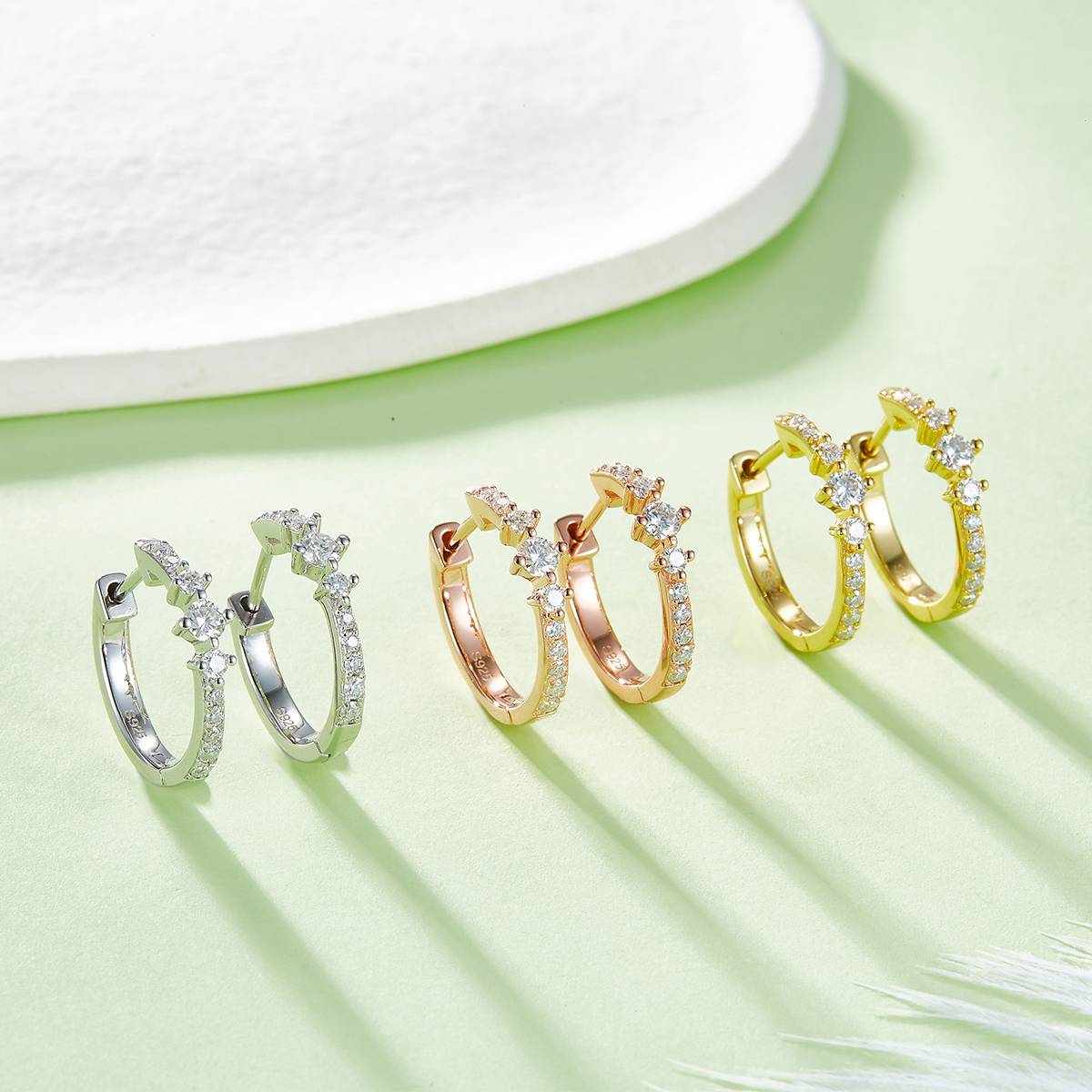 Single Row Half Earrings S925 Silver Moissanite Grade D 0.52CT